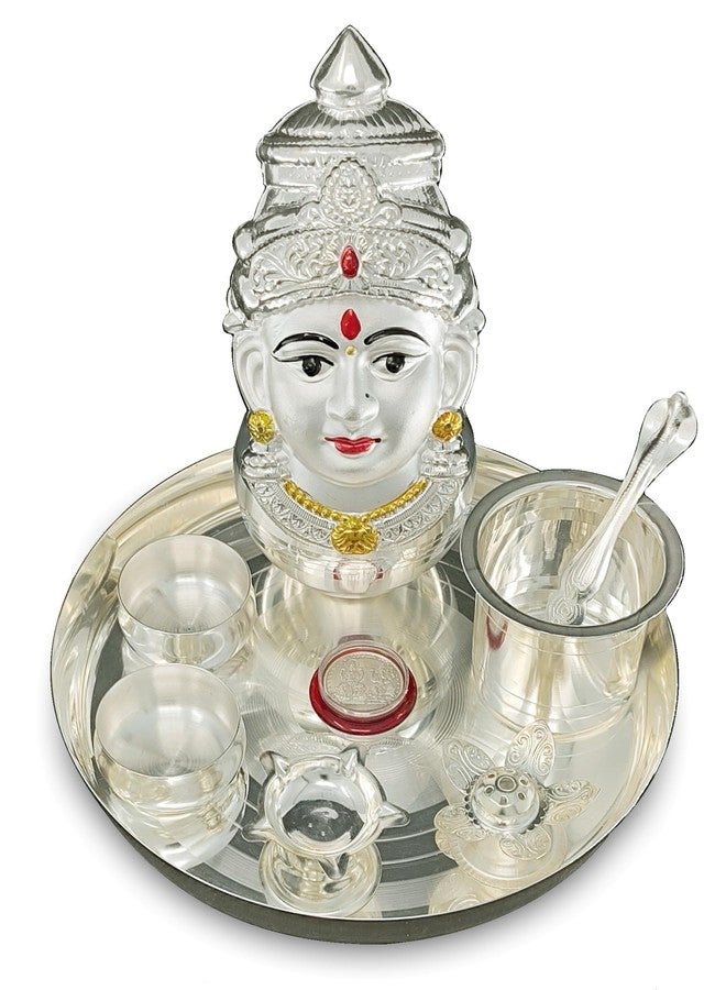 BENGALEN مجموعة BENGALEN Pooja thali مطلية بالفضة مع تمثال Varalakshmi Devi Mukhota Idol لمهرجان Varamahalakshmi Puja Thali هدايا - Image 4